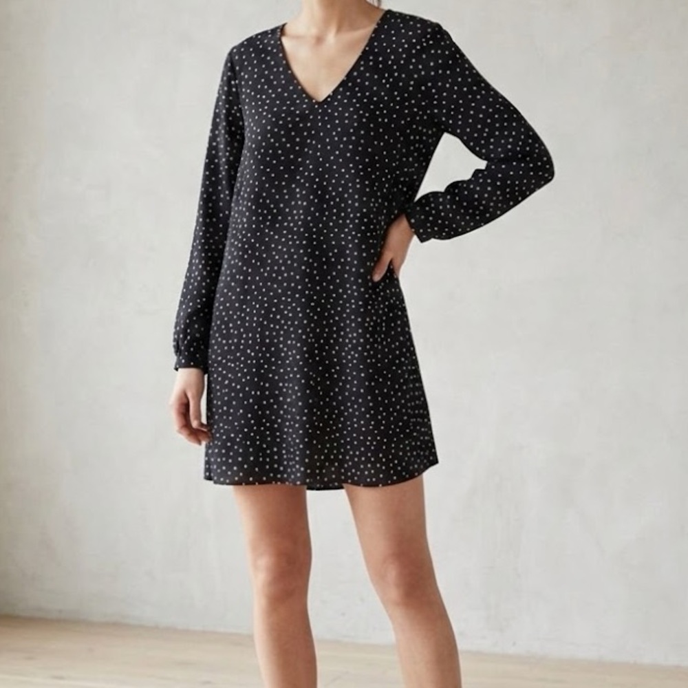 Madewell Silk Star Printed Mini Long Sleeve Shirt Dress Small